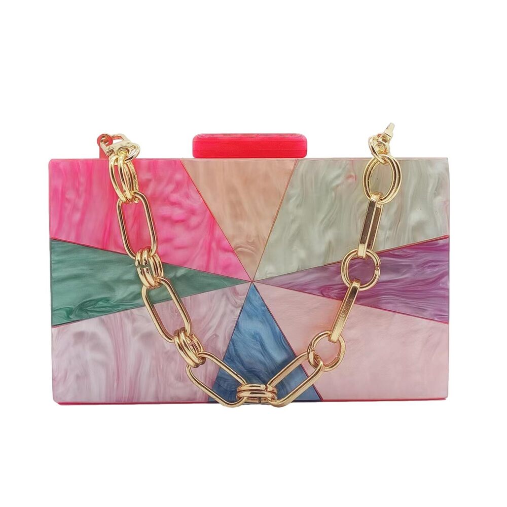 7151 Acrylic Clutch Purse Colorful Evening Handbag Geometric Marbling Box
